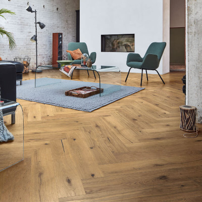 Trägolv Meister Herringbone Pure Greige Vital Oak